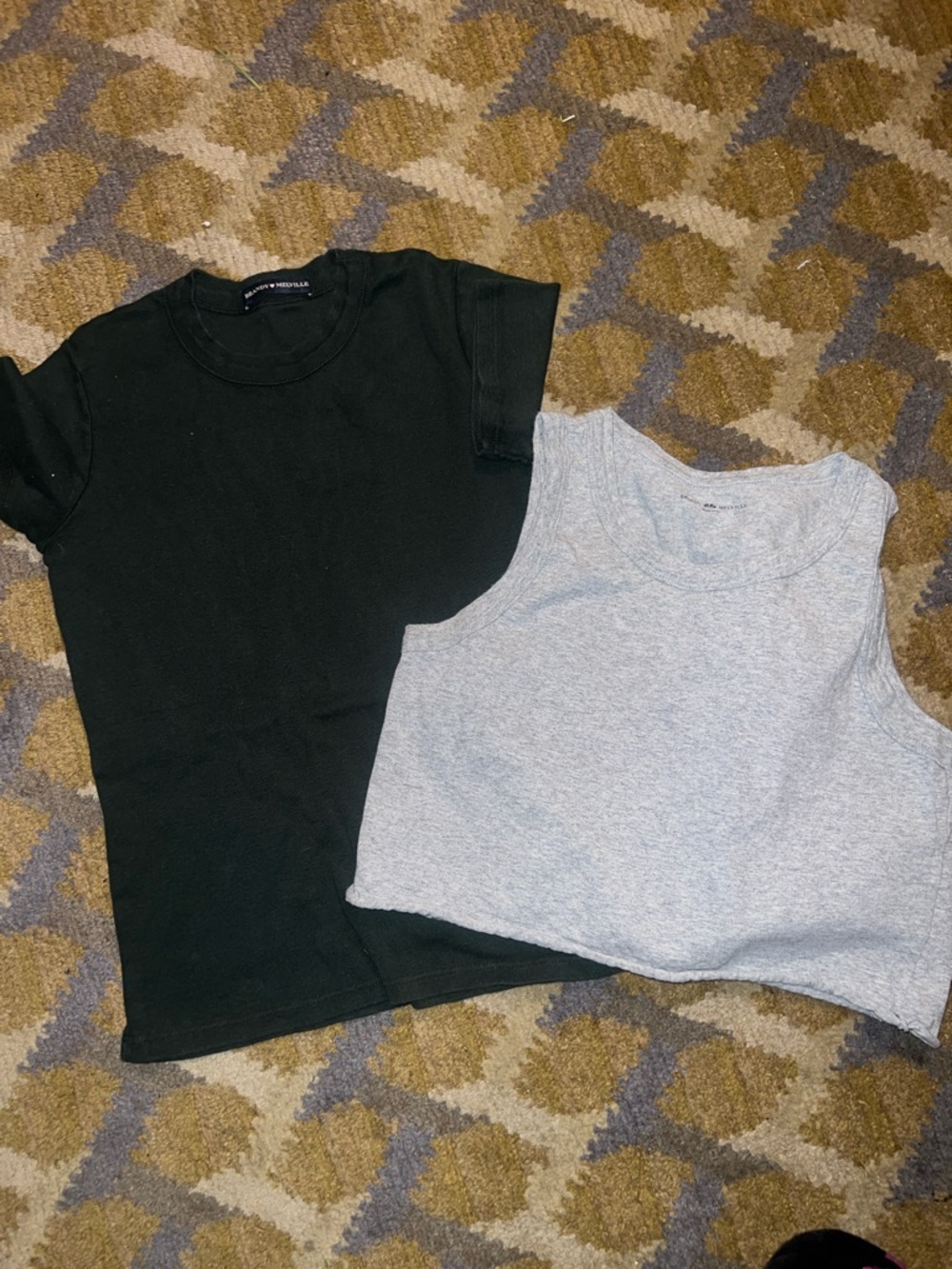 Brandy Melville Green Tee and Light Gray Tank Set